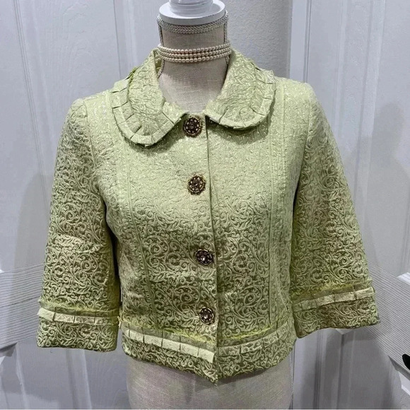 Vintage Cynthia Steffe lime green and gold foil decorative cropped jacket - Picture 1 of 9